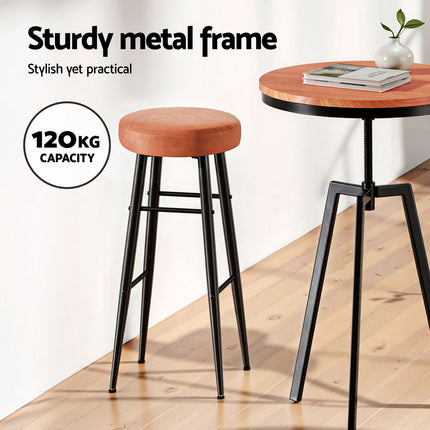 Artiss 4x Bar Stools Kitchen Dining Chairs Counter Round PU leather Lane Brown 4