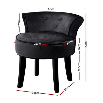 Artiss Vanity Stool Velvet Black Abella 2