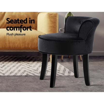 Artiss Vanity Stool Velvet Black Abella 4