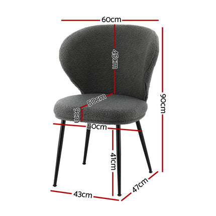 Artiss 2x Dining Chairs Sherpa Boucle Wing Back Grey 2
