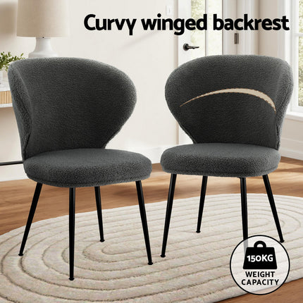 Artiss 2x Dining Chairs Sherpa Boucle Wing Back Grey 4