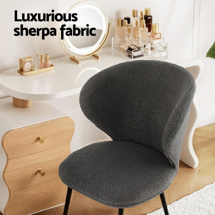 Artiss 2x Dining Chairs Sherpa Boucle Wing Back Grey 5