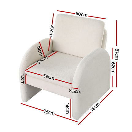 Artiss Armchair Accent Chair Lounge Tub Sofa Couch Curved Arm Seat Boucle White 2