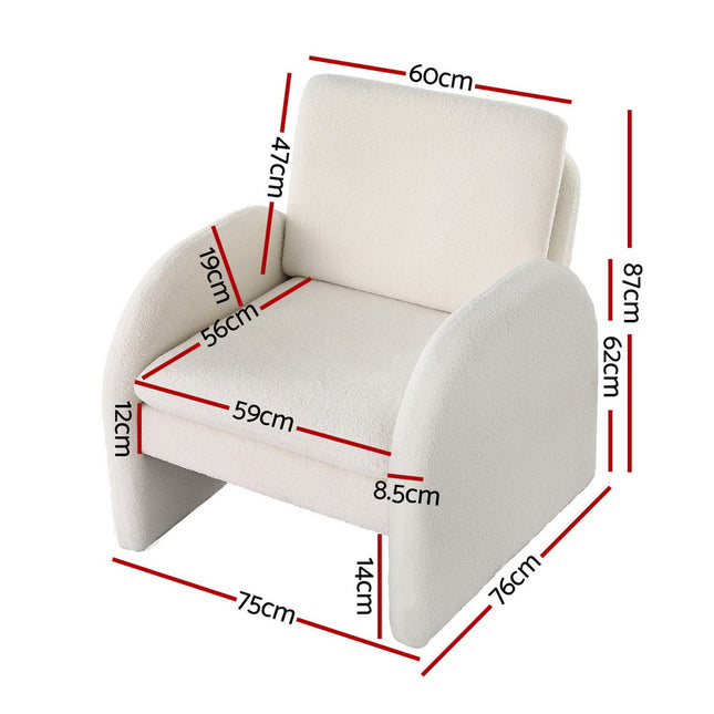 Artiss Armchair Accent Chair Lounge Tub Sofa Couch Curved Arm Seat Boucle White 2