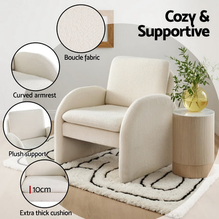 Artiss Armchair Accent Chair Lounge Tub Sofa Couch Curved Arm Seat Boucle White 5