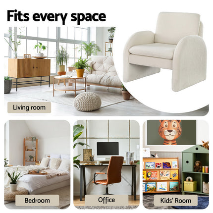 Artiss Armchair Accent Chair Lounge Tub Sofa Couch Curved Arm Seat Boucle White 6