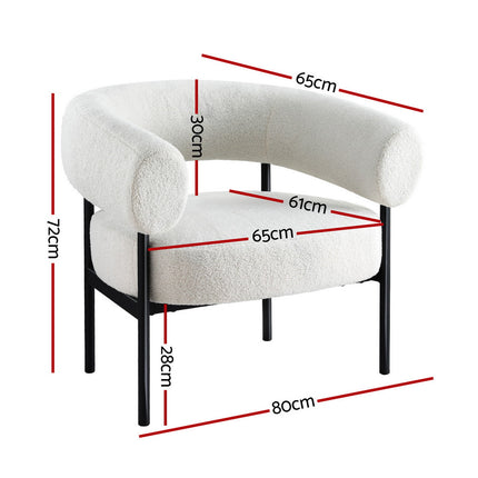 Artiss Armchair Accent Chair Curved Boucle White 2