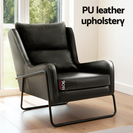 Artiss Armchair Accent Chair PU Leather Wingback Black 4