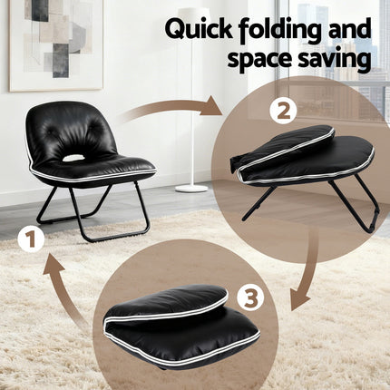 Artiss Foldable Chair 2-In-1 Armchair Lounge Chair Portable Black