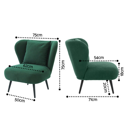 Artiss Armchair Accent Chair Lounge Tub Sofa Couch Corduroy Velvet Green 2