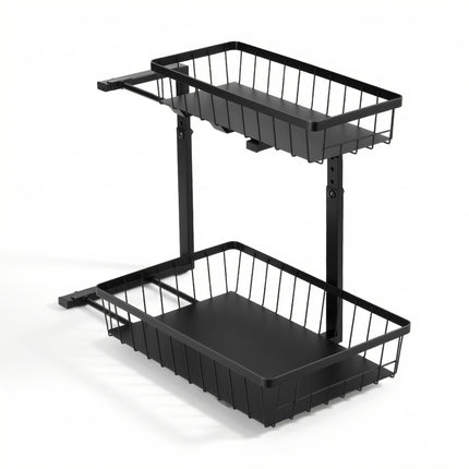 Artiss Under Sink Organizer Storage with 2 Slide Out Drawers 5 Adjustable Height Bathroom Kitchen Cabinet Black 3
