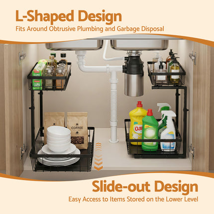 Artiss Under Sink Organizer Storage with 2 Slide Out Drawers 5 Adjustable Height Bathroom Kitchen Cabinet Black 4