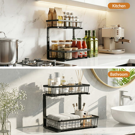 Artiss Under Sink Organizer Storage with 2 Slide Out Drawers 5 Adjustable Height Bathroom Kitchen Cabinet Black 7