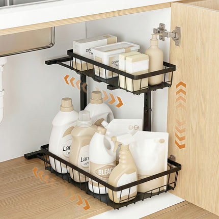 Artiss Under Sink Organizer Storage with 2 Slide Out Drawers 5 Adjustable Height Bathroom Kitchen Cabinet Black 8