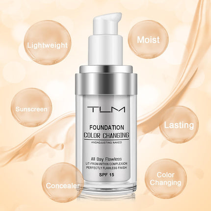 ReviGLam TLM Colour Changing Liquid Foundation Hides Wrinkles & Lines, BB Cream Makeup Base Concealer Cover Moisturizing Fluid for all Skin Tone SPF15, Pack of 1 2