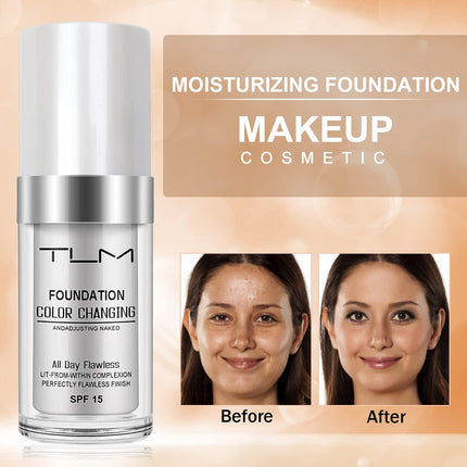ReviGLam TLM Colour Changing Liquid Foundation Hides Wrinkles & Lines, BB Cream Makeup Base Concealer Cover Moisturizing Fluid for all Skin Tone SPF15, Pack of 1 3