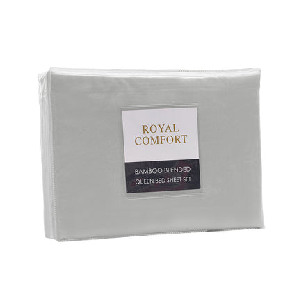 Royal Comfort Bamboo Blended Sheet & Pillowcases Set 1000TC Ultra Soft Bedding - Queen - Light Grey 4