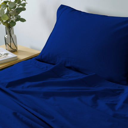 Royal Comfort Vintage Washed 100% Cotton Sheet Set Fitted Flat Sheet Pillowcases - Single - Royal Blue 5