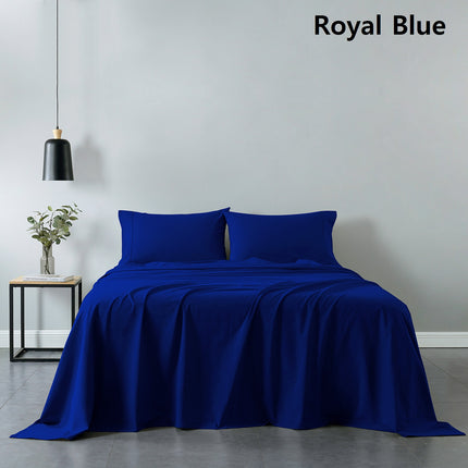 Royal Comfort Vintage Washed 100% Cotton Sheet Set Fitted Flat Sheet Pillowcases - Single - Royal Blue 9