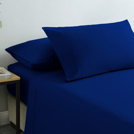 Royal Comfort Vintage Washed 100% Cotton Sheet Set Fitted Flat Sheet Pillowcases - Double - Royal Blue 7