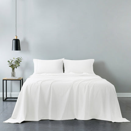 Royal Comfort Vintage Washed 100% Cotton Sheet Set Fitted Flat Sheet Pillowcases - King - White 2