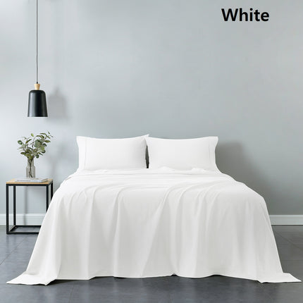 Royal Comfort Vintage Washed 100% Cotton Sheet Set Fitted Flat Sheet Pillowcases - King - White 9