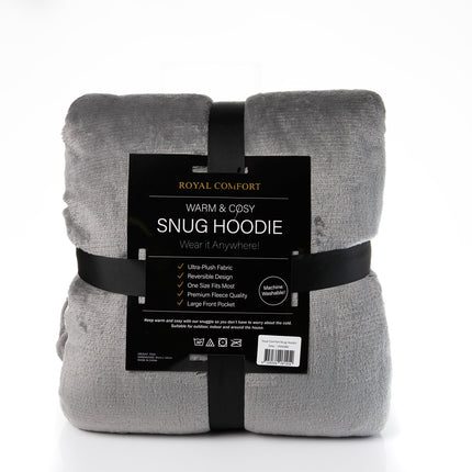 Royal Comfort Snug Hoodie Nightwear Super Soft Reversible Coral Fleece 750GSM - Grey 4