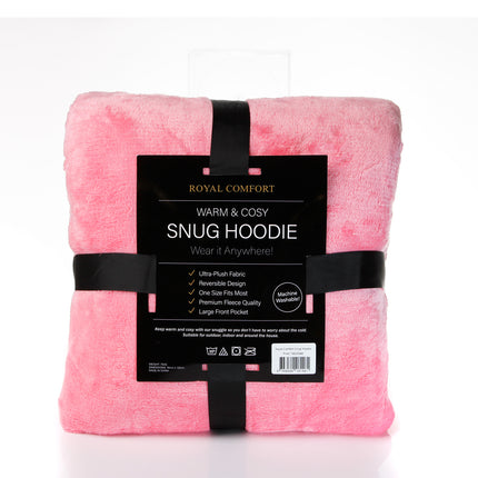 Royal Comfort Snug Hoodie Nightwear Super Soft Reversible Coral Fleece 750GSM - Pink 4