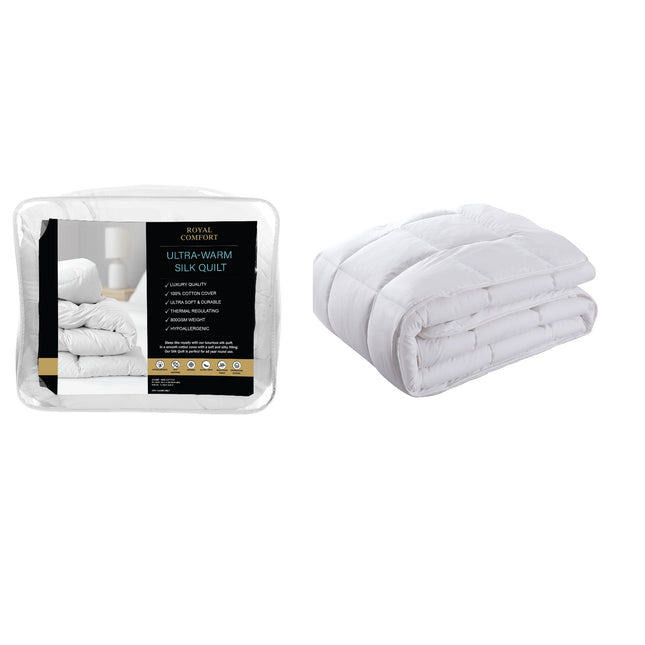 Royal Comfort 800GSM Silk Blend Quilt Duvet Ultra Warm Winter Weight  - Single - White 2