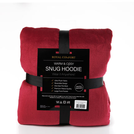 Royal Comfort Snug Hoodie Nightwear Super Soft Reversible Coral Fleece 750GSM - Red 4