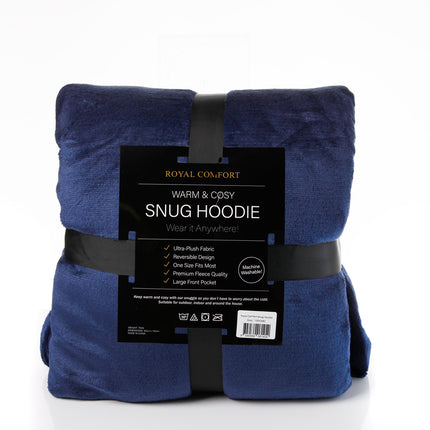 Royal Comfort Snug Hoodie Nightwear Super Soft Reversible Coral Fleece 750GSM - Navy 4