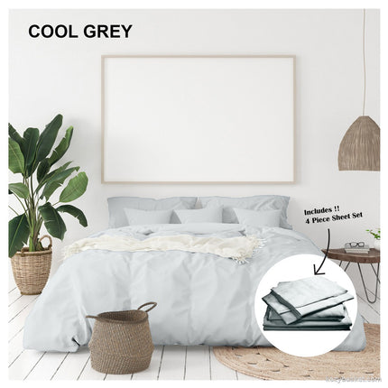 Royal Comfort 1000 Thread Count Bamboo Cotton Sheet and Quilt Cover Complete Set - King - Cool Grey