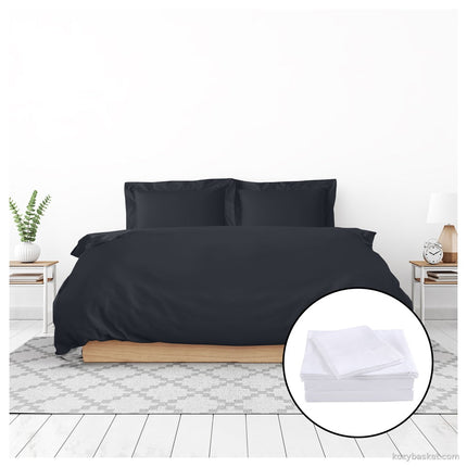 Royal Comfort 1000 Thread Count Bamboo Cotton Sheet and Quilt Cover Complete Set - King - Charcoal