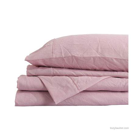 Royal Comfort Flax Linen Blend Sheet Set Bedding Luxury Breathable Ultra Soft - King - Mauve