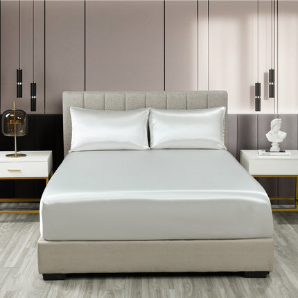 Royal Comfort Satin Sheet Set 3 Piece Fitted Sheet Pillowcase Soft  - King - Silver 2