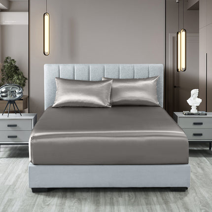 Royal Comfort Satin Sheet Set 3 Piece Fitted Sheet Pillowcase Soft  - King - Charcoal 2