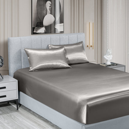 Royal Comfort Satin Sheet Set 3 Piece Fitted Sheet Pillowcase Soft  - King - Charcoal 3