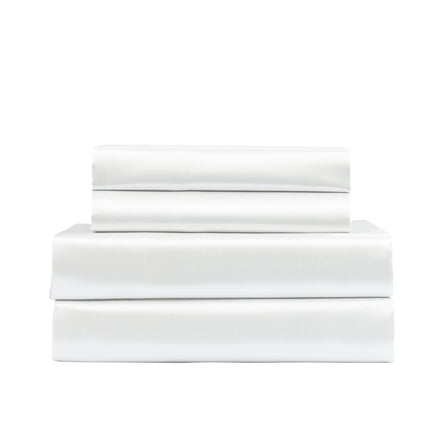 Royal Comfort Satin Sheet Set 4 Piece Fitted Flat Sheet Pillowcases  - King - White 5