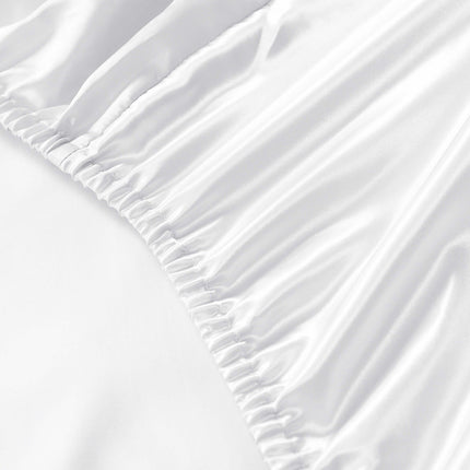 Royal Comfort Satin Sheet Set 4 Piece Fitted Flat Sheet Pillowcases  - King - White 8