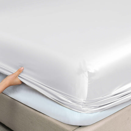 Royal Comfort Satin Sheet Set 4 Piece Fitted Flat Sheet Pillowcases  - King - White 9