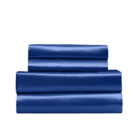 Royal Comfort Satin Sheet Set 4 Piece Fitted Flat Sheet Pillowcases  - King - Navy Blue 5