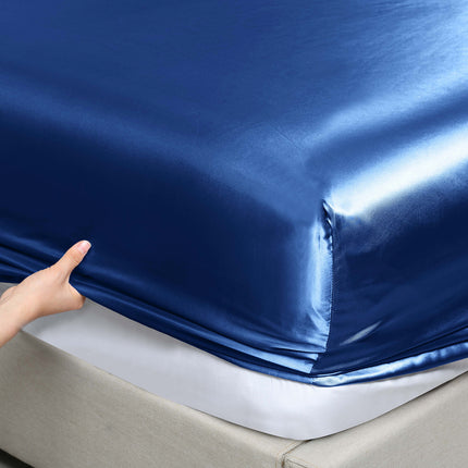 Royal Comfort Satin Sheet Set 4 Piece Fitted Flat Sheet Pillowcases  - King - Navy Blue 9