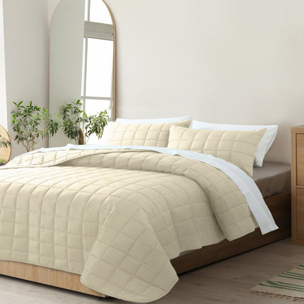 Royal Comfort Coverlet Set Bedspread Soft Touch Easy Care Breathable 3 Piece Set - Queen - Beige 3
