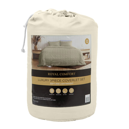 Royal Comfort Coverlet Set Bedspread Soft Touch Easy Care Breathable 3 Piece Set - Queen - Beige 8