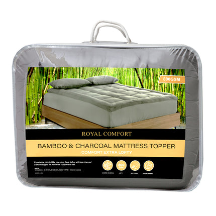 Royal Comfort Charcoal Bamboo Blend Topper 800GSM 45cm Skirt Luxury Bedding - King - Charcoal 6