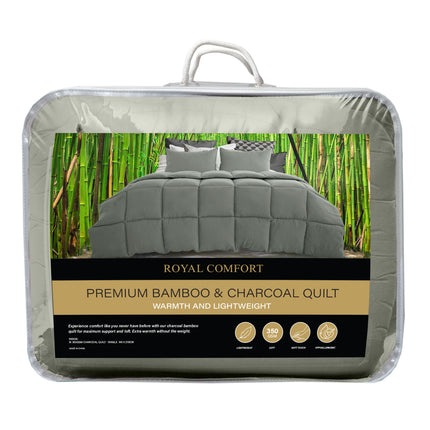 Royal Comfort 350GSM Charcoal Bamboo Quilt Luxury Bedding Duvet All Seasons - King - Charcoal 7
