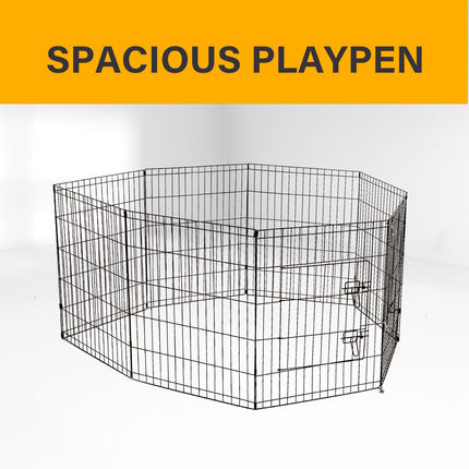 4Paws 8 Panel Playpen Puppy Exercise Fence Cage Enclosure Pets Black All Sizes - 24" - Black 4