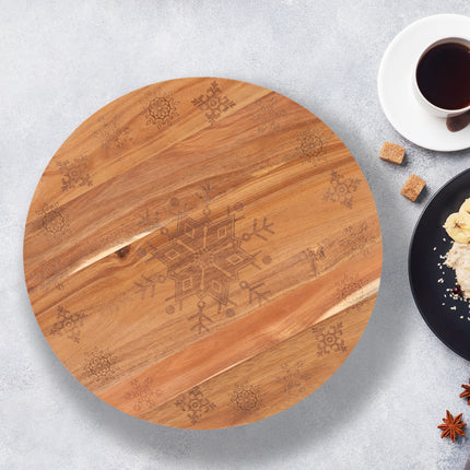 Bread and Butter 18 Inch Wooden Lazy Susan Tray - Wood Snowflake 3