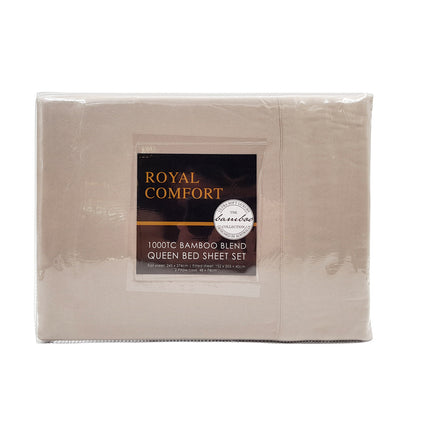 Royal Comfort Bamboo Blended Sheet & Pillowcases Set 1000TC Ultra Soft Bedding - Queen - Warm Grey 4