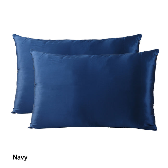Royal Comfort Mulberry Soft Silk Hypoallergenic Pillowcase Twin Pack 51 x 76cm - Navy 2